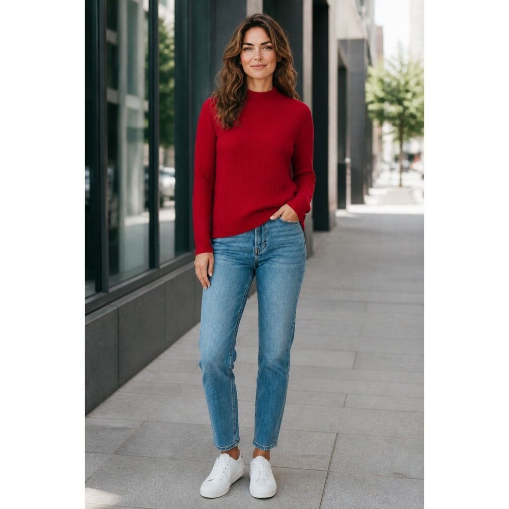 Banana Republic Red Ribbed Knit Sweater Medium NWT - Picture 1 of 8